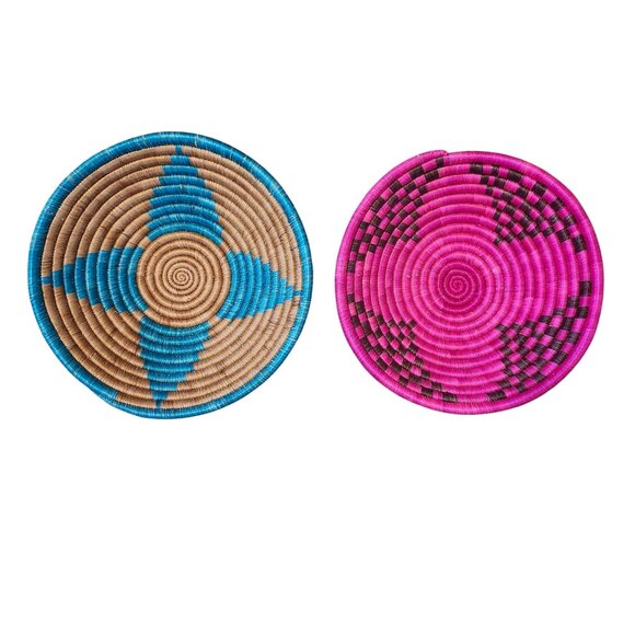 Baskets Set Round Wall Decor & Storage Pink/Brown and Blue/Tan 8" - Picture 1 of 7